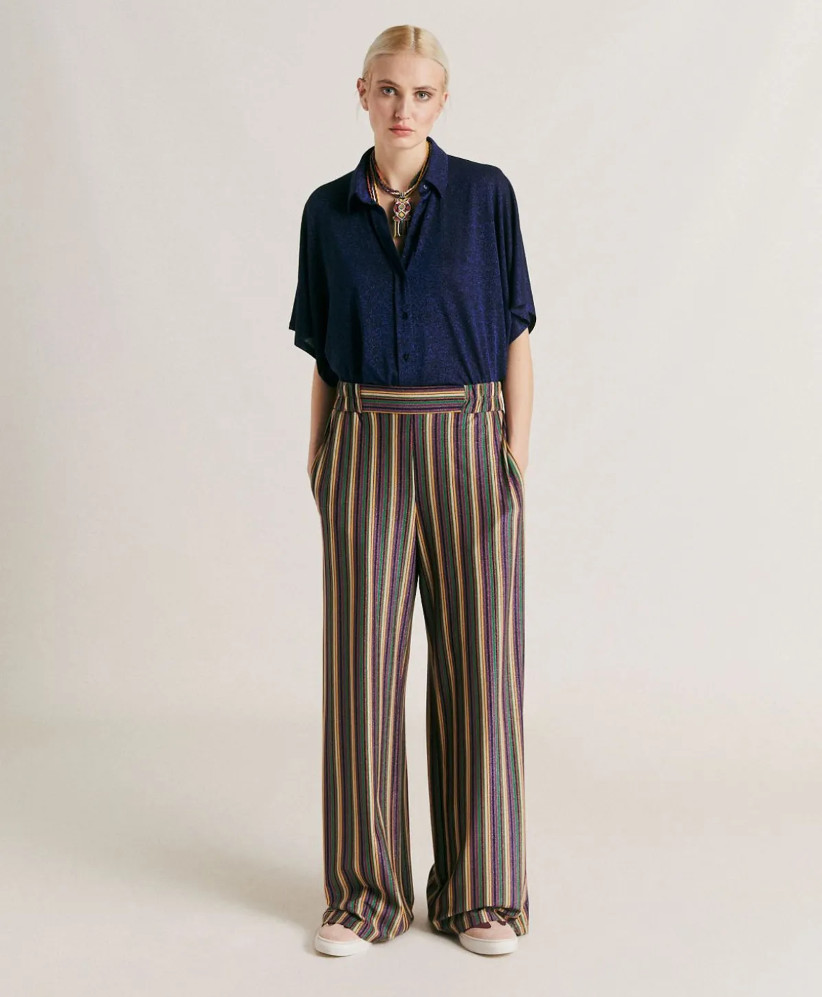 Baccarat Pantalon Raye En Jersey Lurex - Vert Multicolore