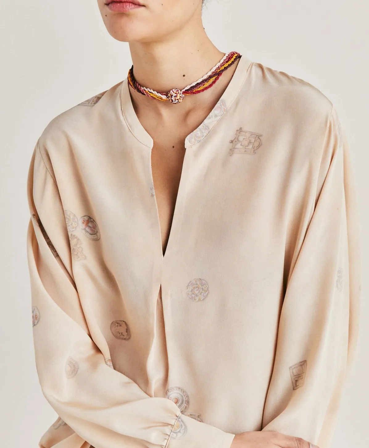 Blouse Alisha En Crepe De Chine - Beige Multicolore