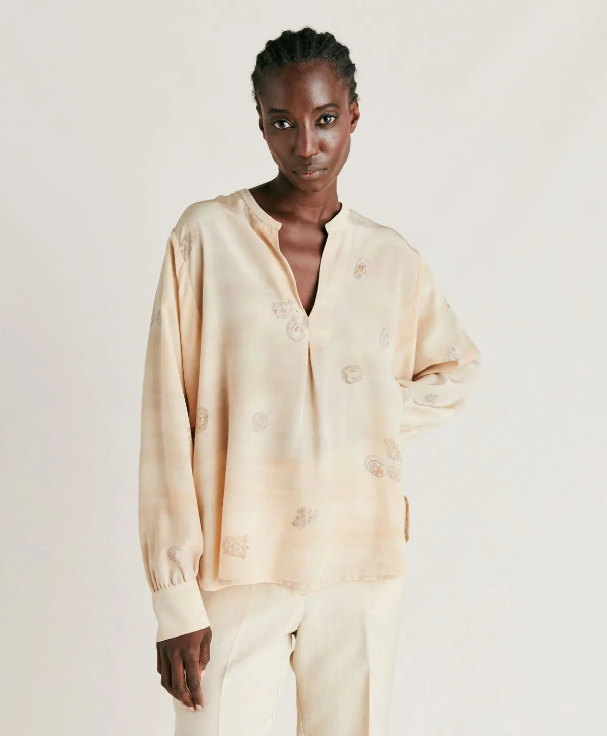 Blouse Alisha En Crepe De Chine - Beige Multicolore