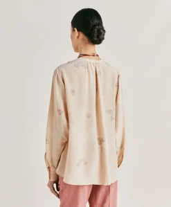 Blouse Alisha En Crepe De Chine - Beige Multicolore