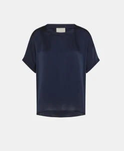 Blouse Alonso En Soie Unie - Bleu Nuit