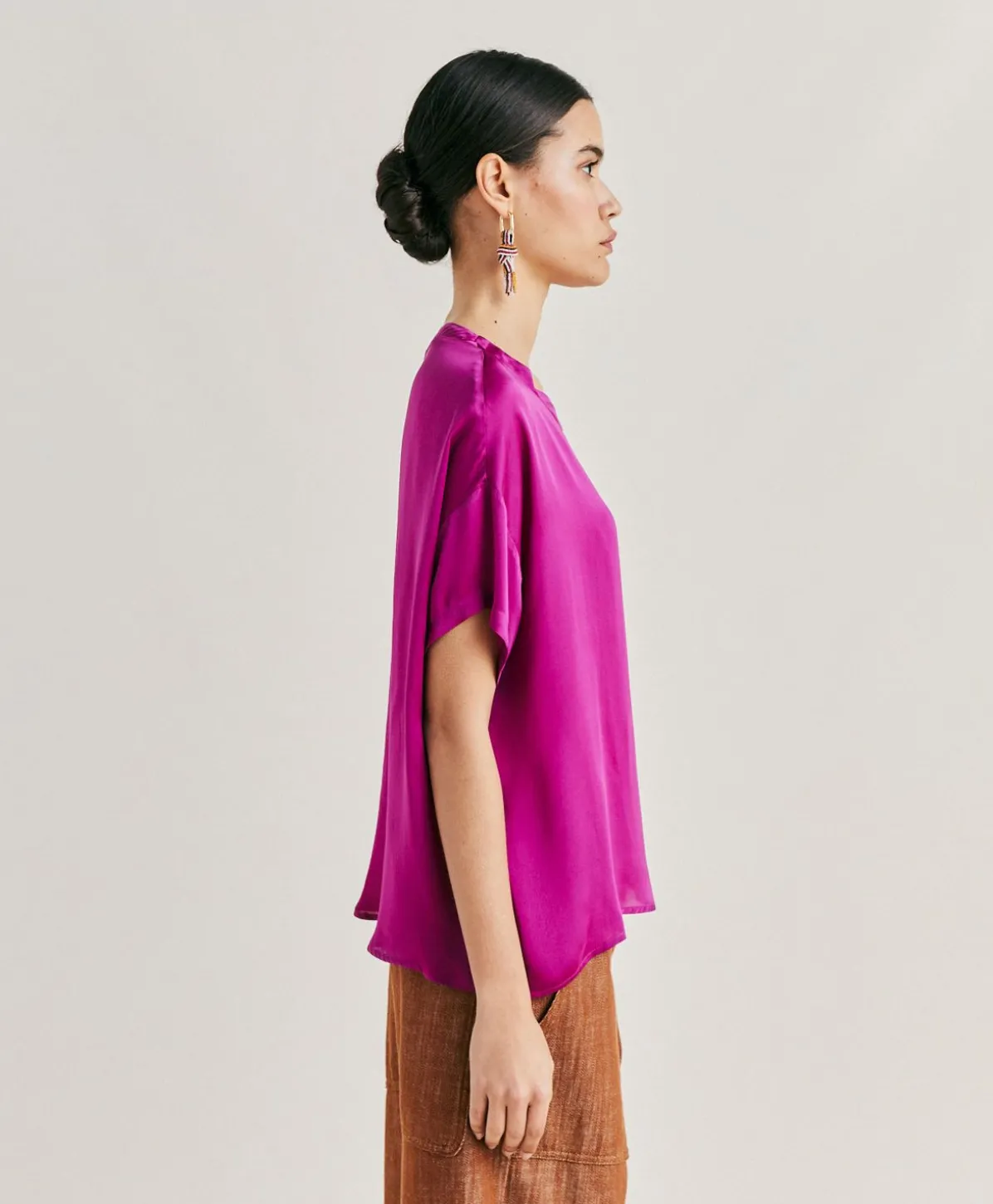 Blouse Alonso En Soie Unie - Cyclamen