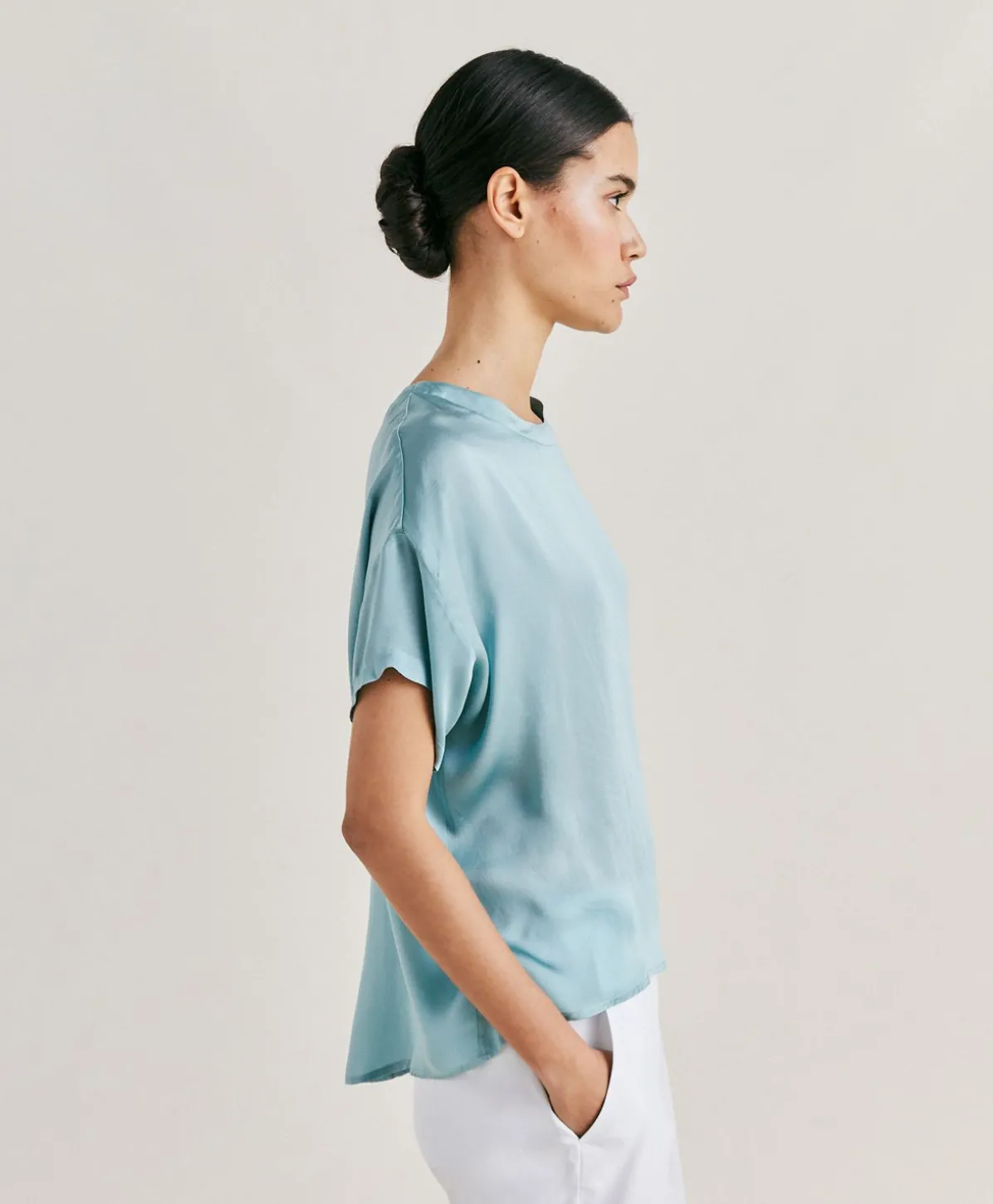 Blouse Alonso En Soie Unie - Ceruleen