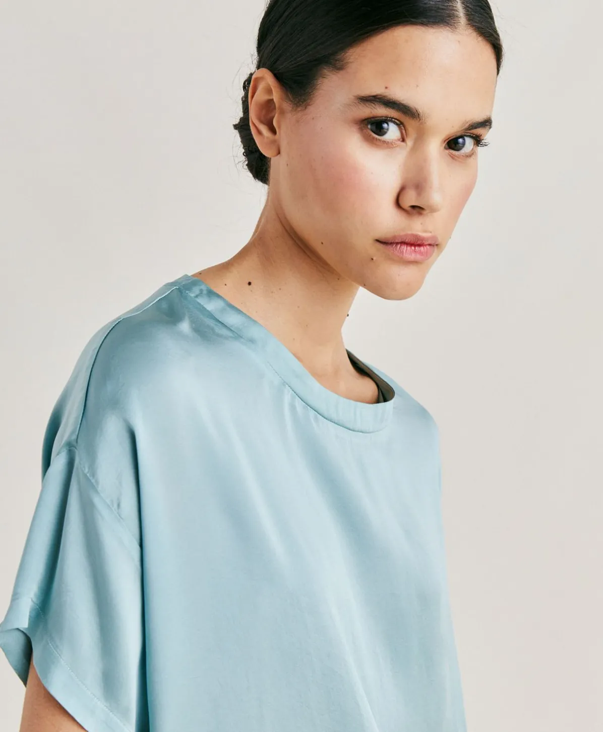 Blouse Alonso En Soie Unie - Ceruleen