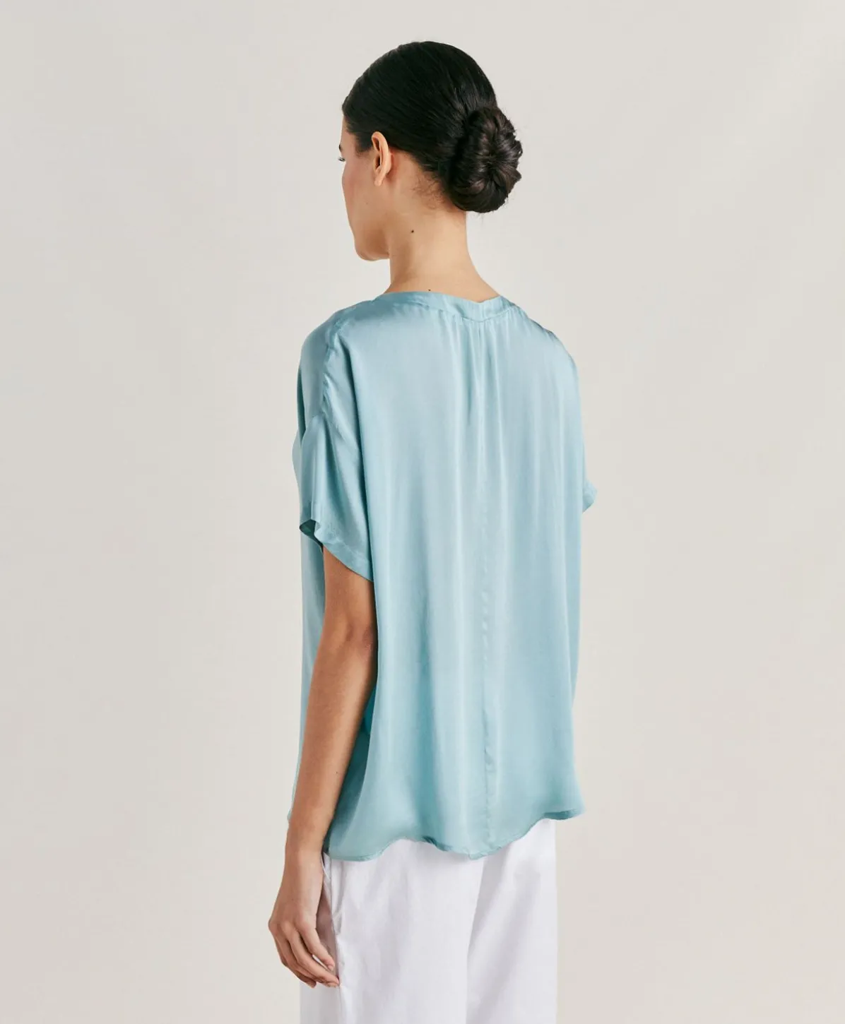 Blouse Alonso En Soie Unie - Ceruleen