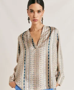 Blouse Ambroise En Serge De Soie - Sable Multicolore