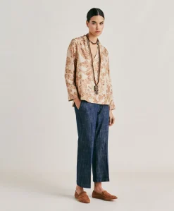 Blouse Ambroise En Twill De Soie - Poudre Multicolore