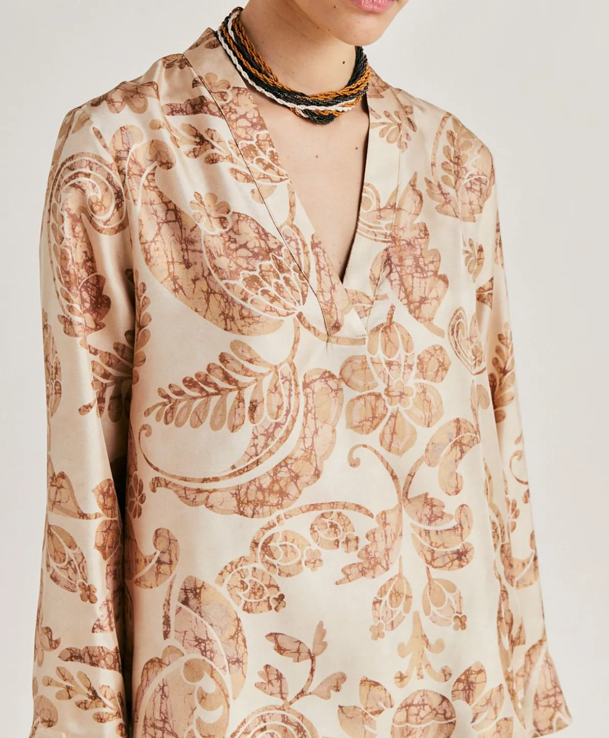 Blouse Ambroise En Twill De Soie - Poudre Multicolore