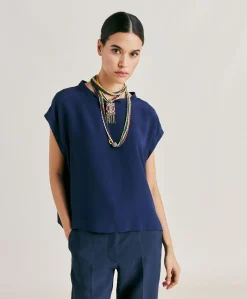 Blouse En Acetate De Soie Curacao - Bleu Nuit