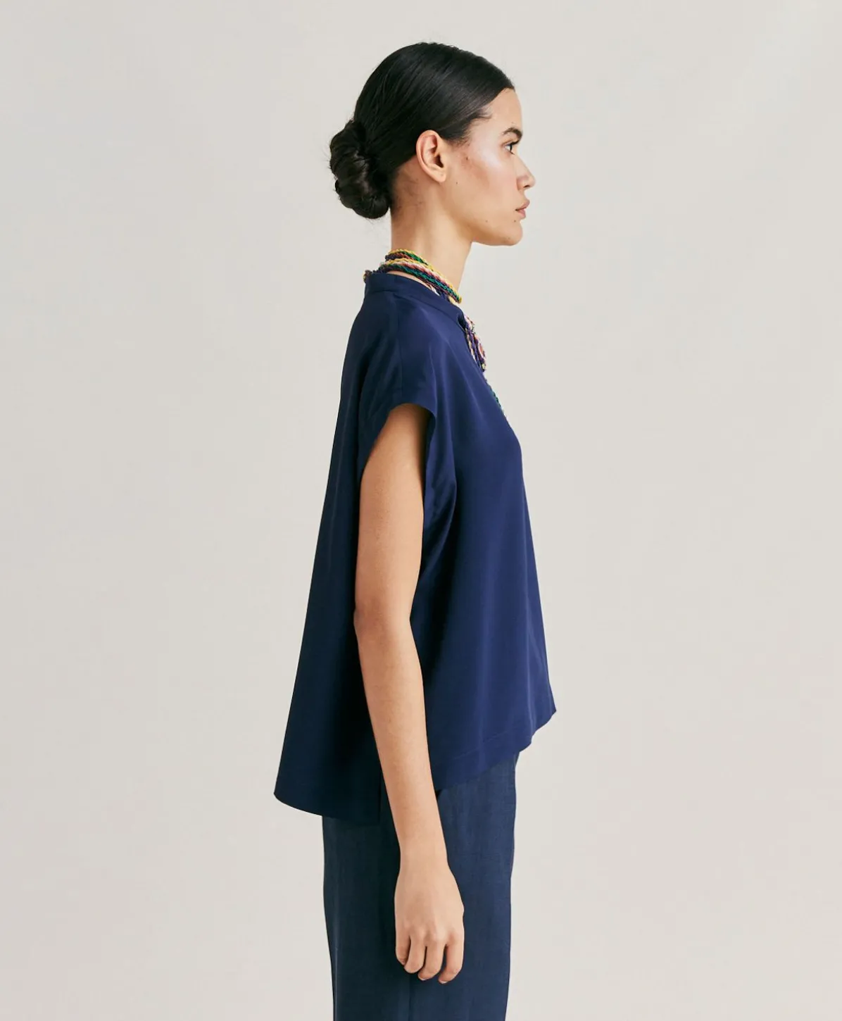 Blouse En Acetate De Soie Curacao - Bleu Nuit
