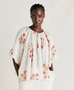 Blouse En Gaze Tarida - Creme/Cerise Noire