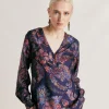 Blouse En Serge De Soie Torret - Bleu Nuit Multicolore