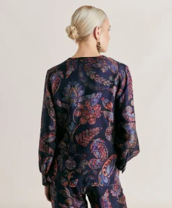 Blouse En Serge De Soie Torret - Bleu Nuit Multicolore