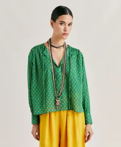 Blouse Gypsofilia En Voile De Coton Imprime - Emeraude