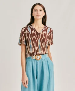 Blouse Osmanto En Lin Viscose Imprime - Cacao Multicolore