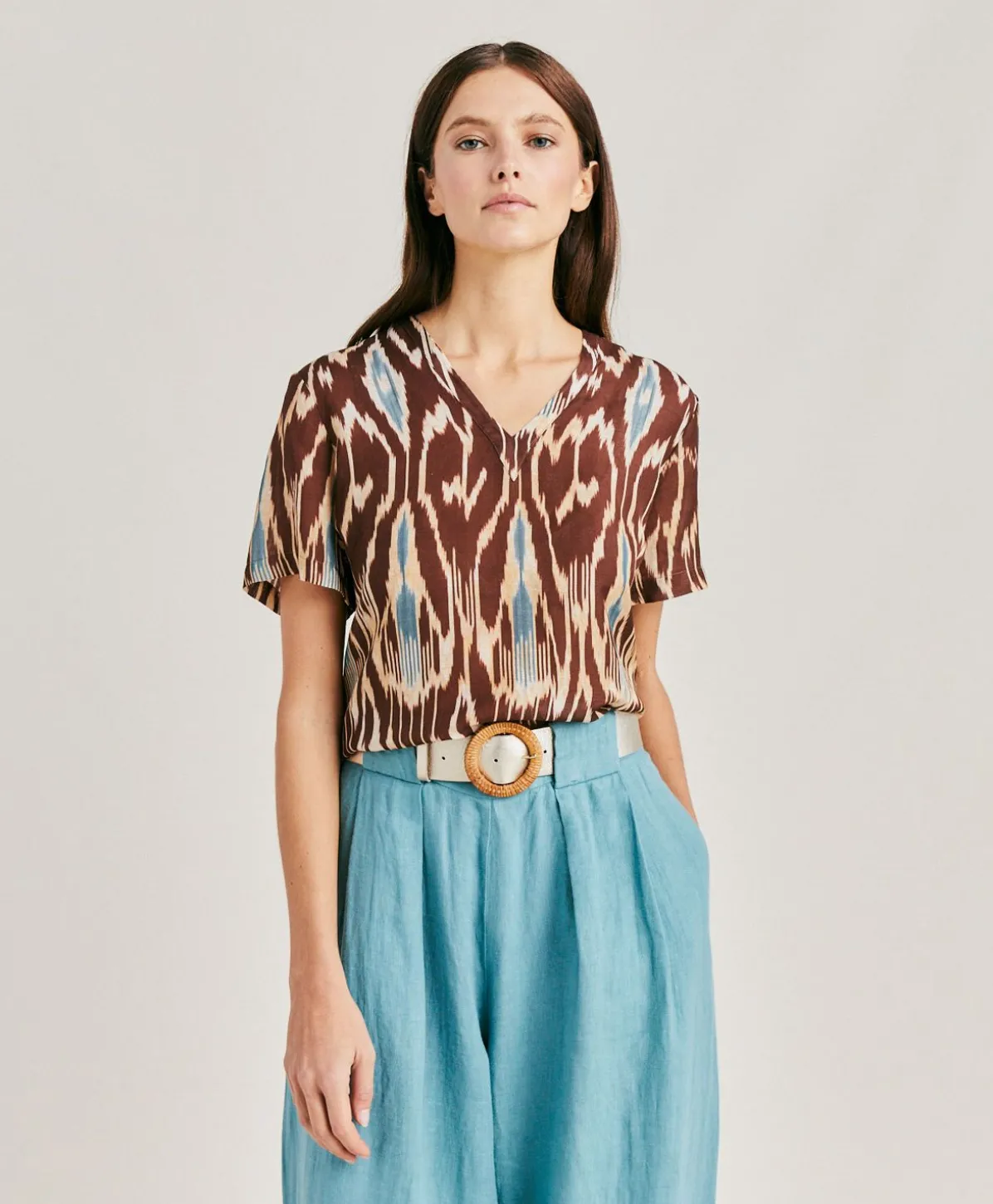 Blouse Osmanto En Lin Viscose Imprime - Cacao Multicolore