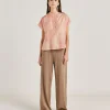 Blouse Paso En Haboutai De Soie - Creme/Corail