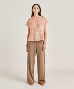 Blouse Paso En Haboutai De Soie - Creme/Corail