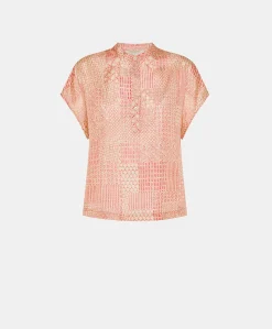 Blouse Paso En Haboutai De Soie - Creme/Corail