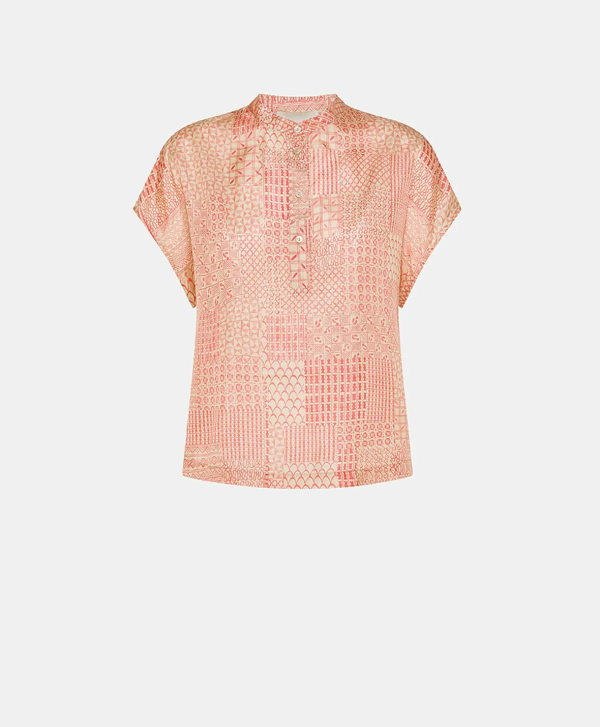 Blouse Paso En Haboutai De Soie - Creme/Corail