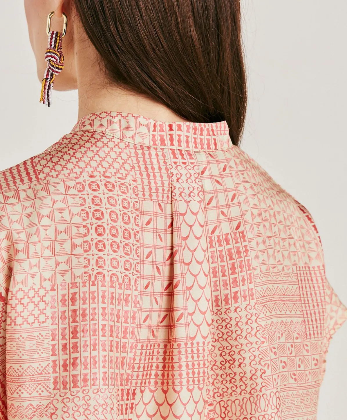 Blouse Paso En Haboutai De Soie - Creme/Corail