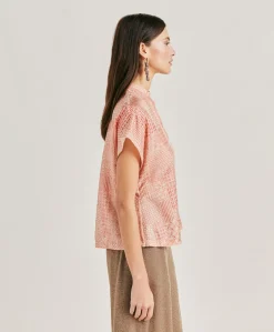 Blouse Paso En Haboutai De Soie - Creme/Corail