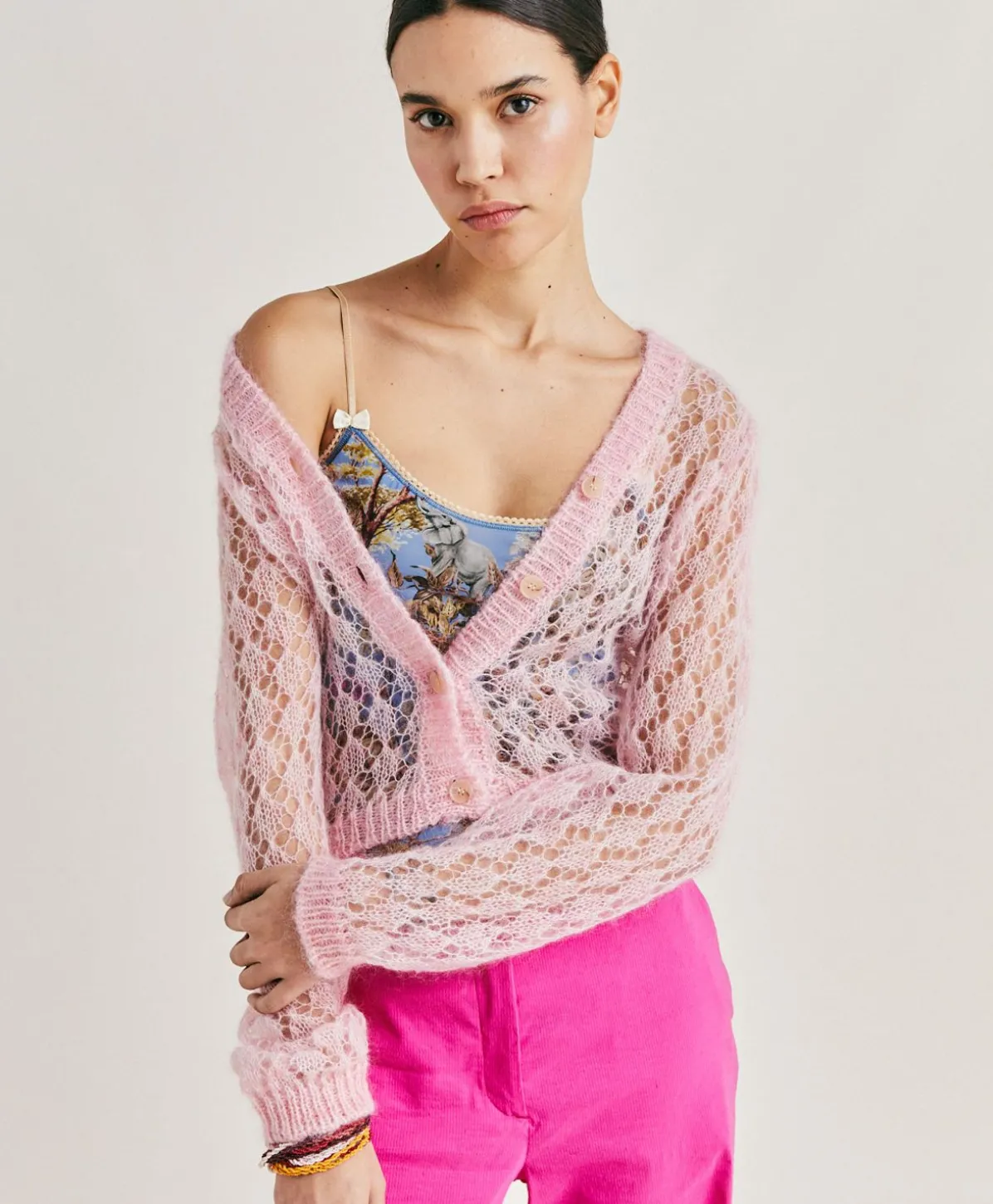 Cardigan Altea En Mohair Doux - Rose Bebe