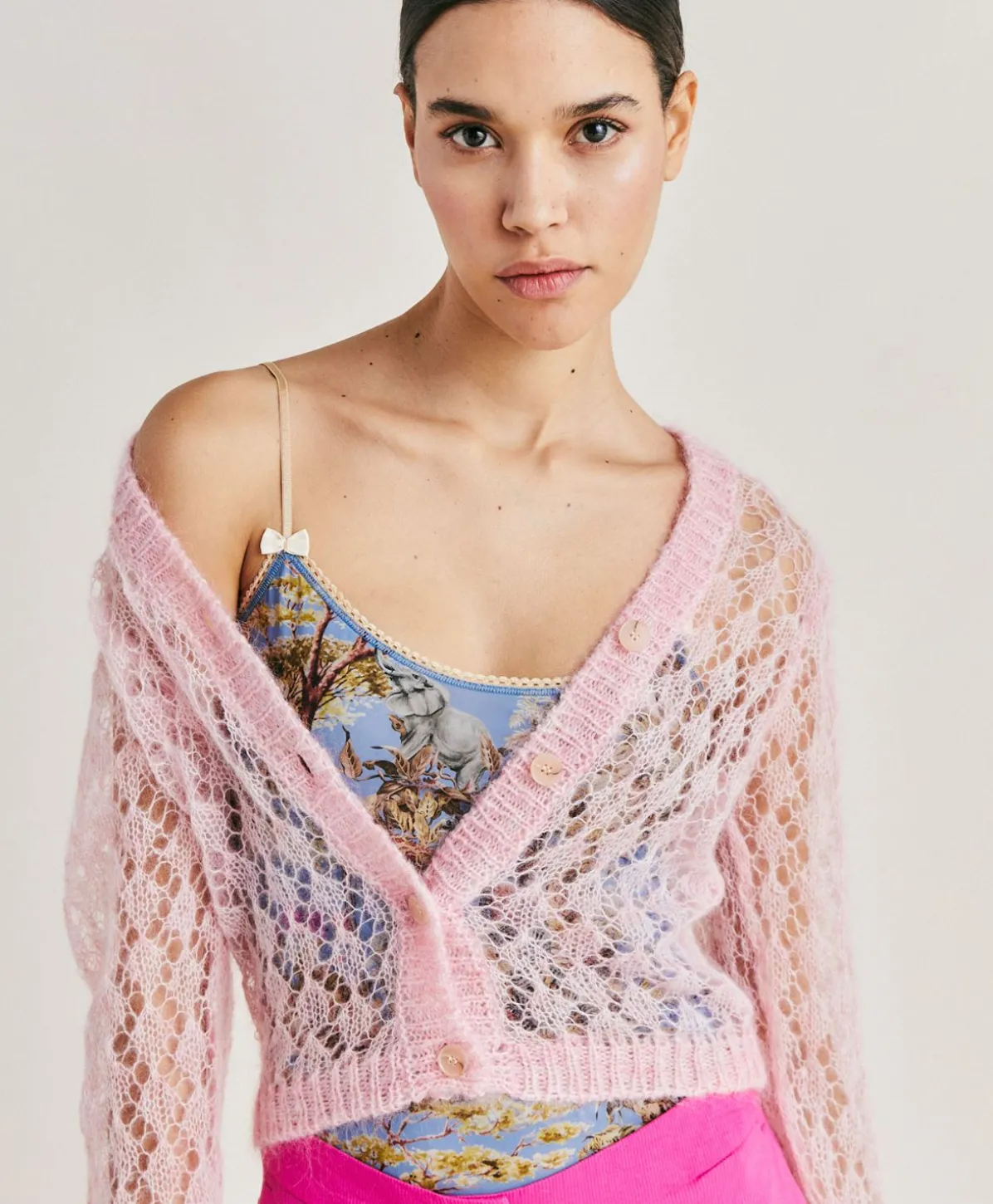 Cardigan Altea En Mohair Doux - Rose Bebe