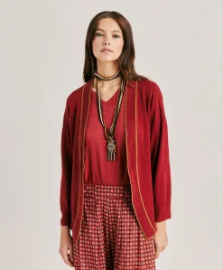 Cardigan En Lin Stretch Sandy - Bordeaux