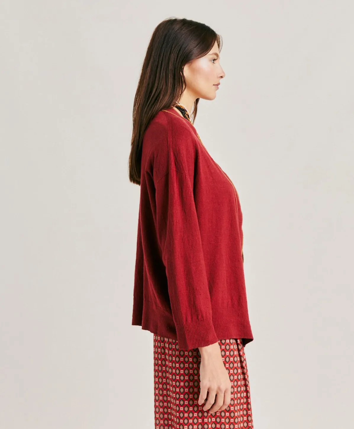 Cardigan En Lin Stretch Sandy - Bordeaux