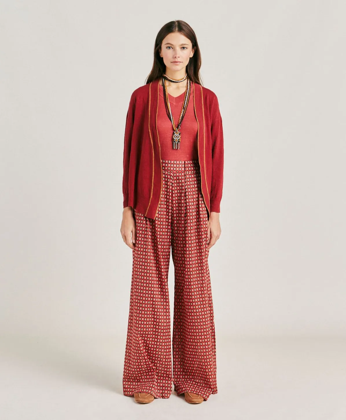 Cardigan En Lin Stretch Sandy - Bordeaux