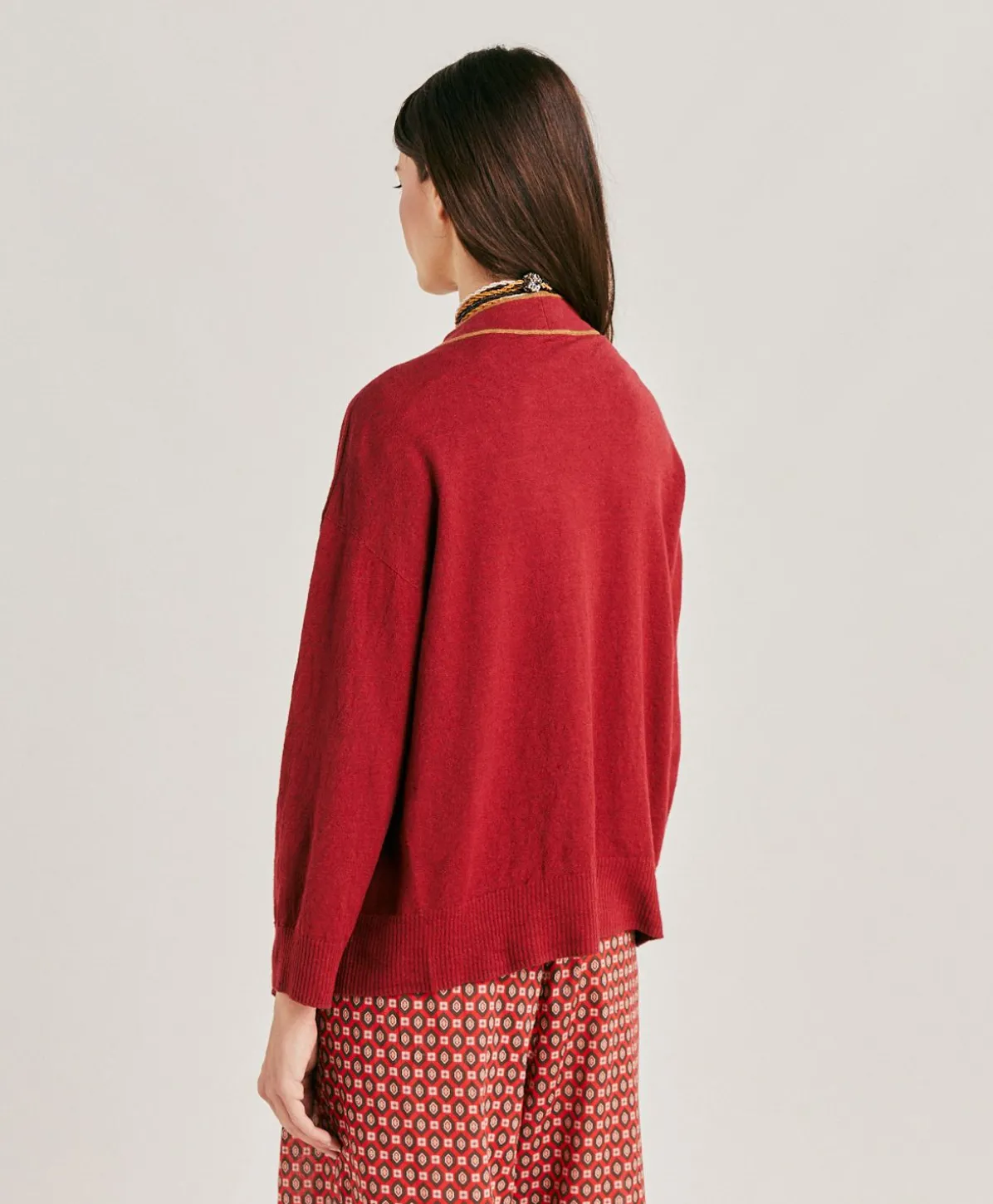 Cardigan En Lin Stretch Sandy - Bordeaux