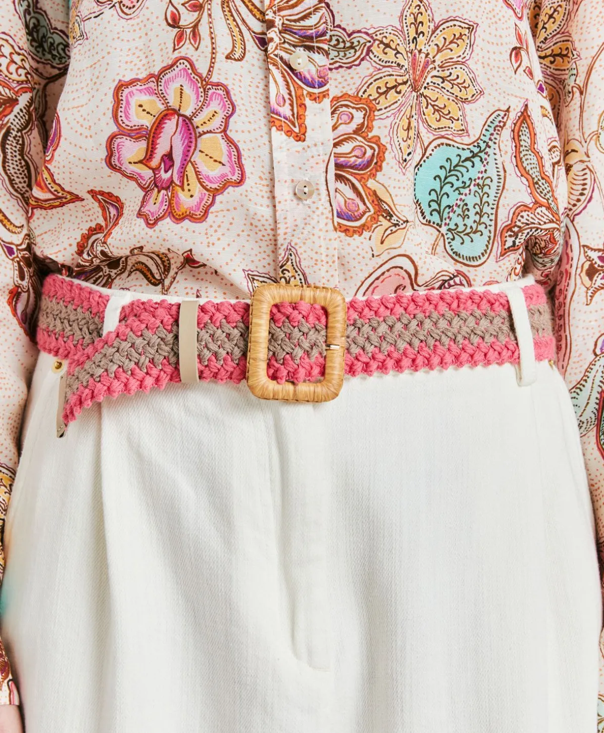 Ceinture Malika Avec Boucle En Raphia - Sable/Rose