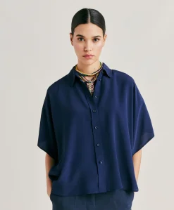 Chemise Brooklyn En Acetate De Soie - Bleu Nuit