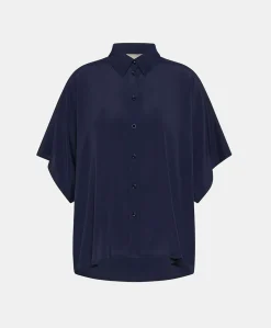 Chemise Brooklyn En Acetate De Soie - Bleu Nuit