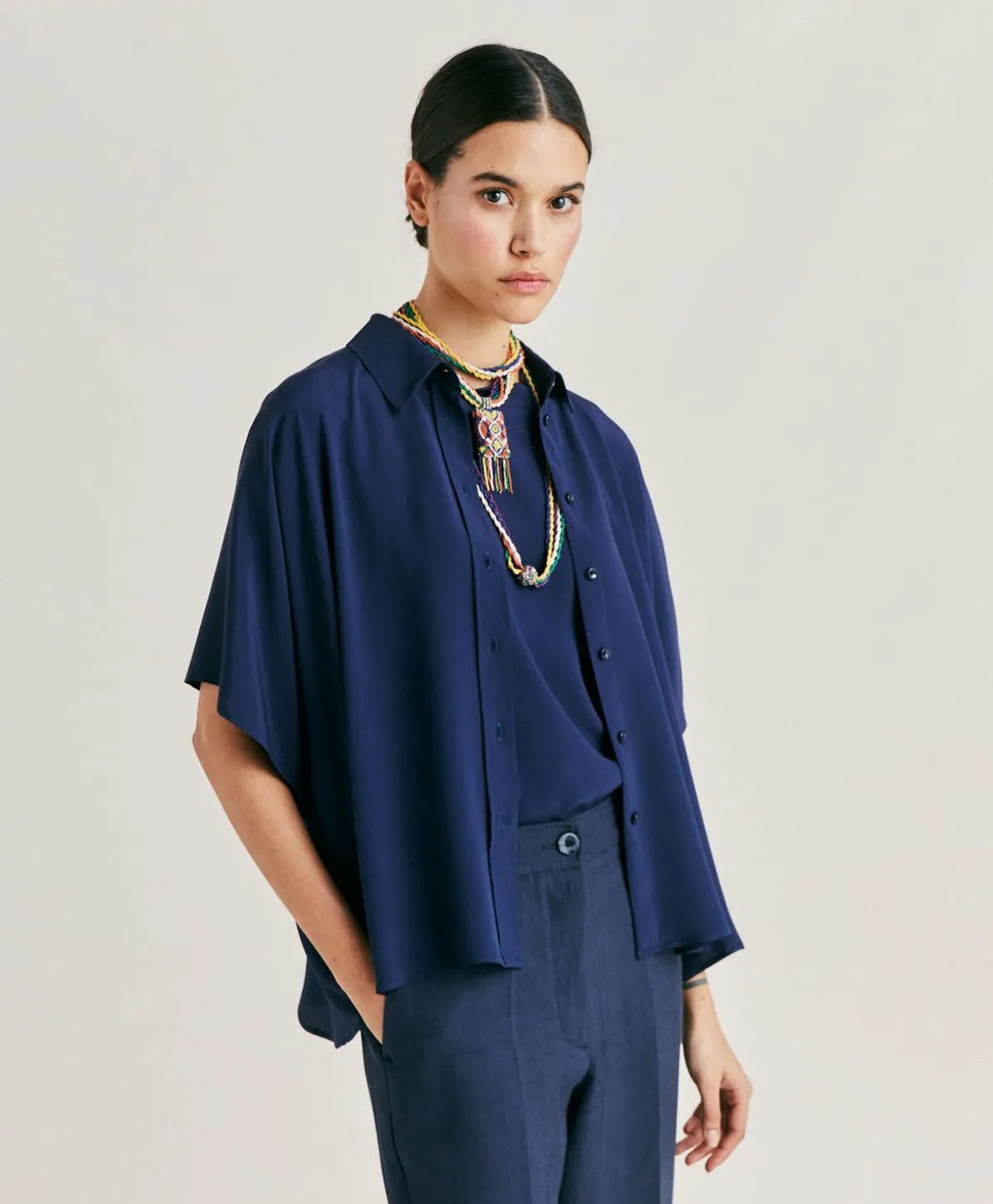 Chemise Brooklyn En Acetate De Soie - Bleu Nuit