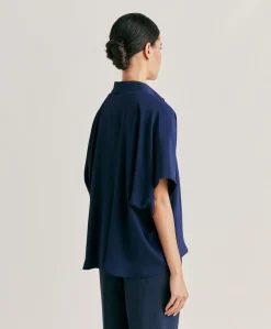 Chemise Brooklyn En Acetate De Soie - Bleu Nuit