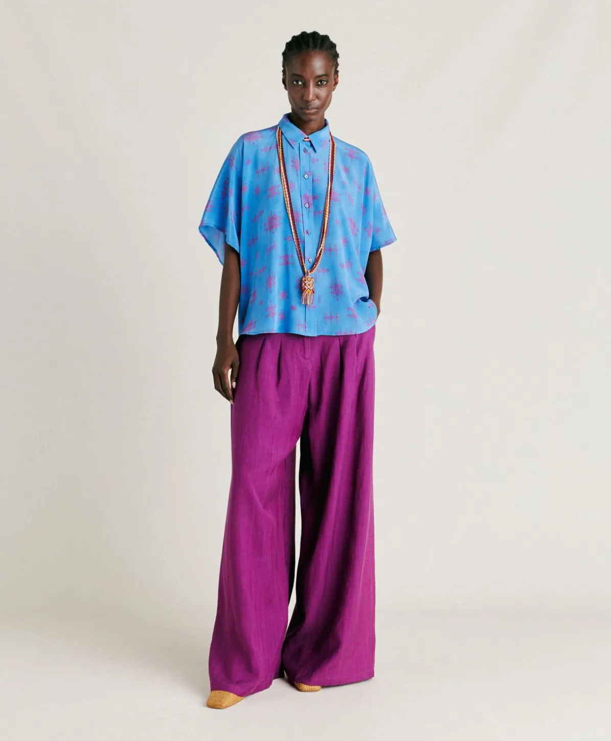 Chemise Brooklyn En Crepe De Chine - Bluette/Fuchsia