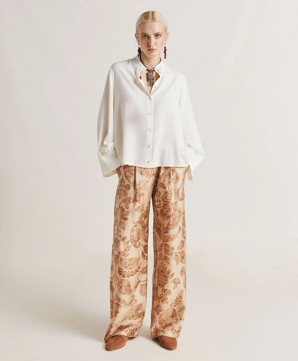 Chemise En Soie Et Acetate Franklin - Creme