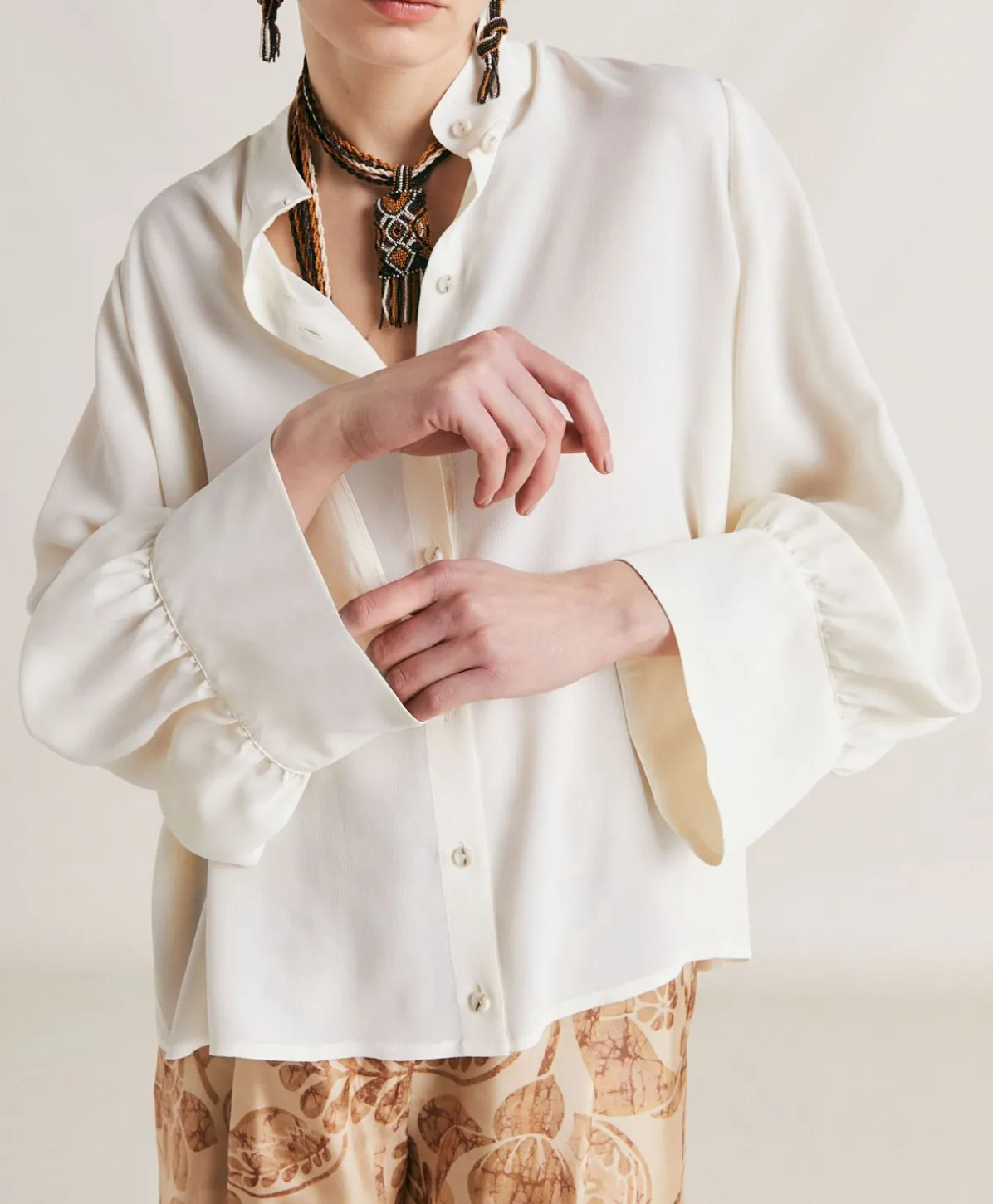 Chemise En Soie Et Acetate Franklin - Creme