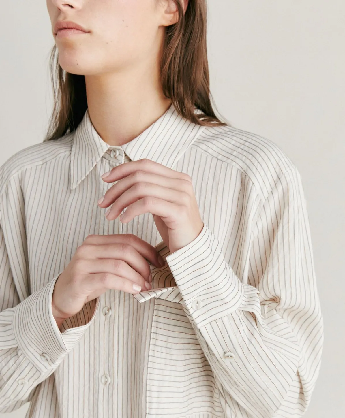 Chemise En Viscose De Soie Rayee Aura - Creme/Caramel