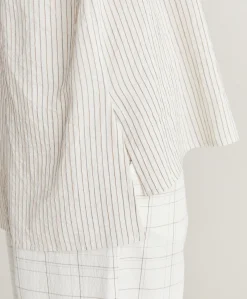 Chemise En Viscose De Soie Rayee Aura - Creme/Caramel