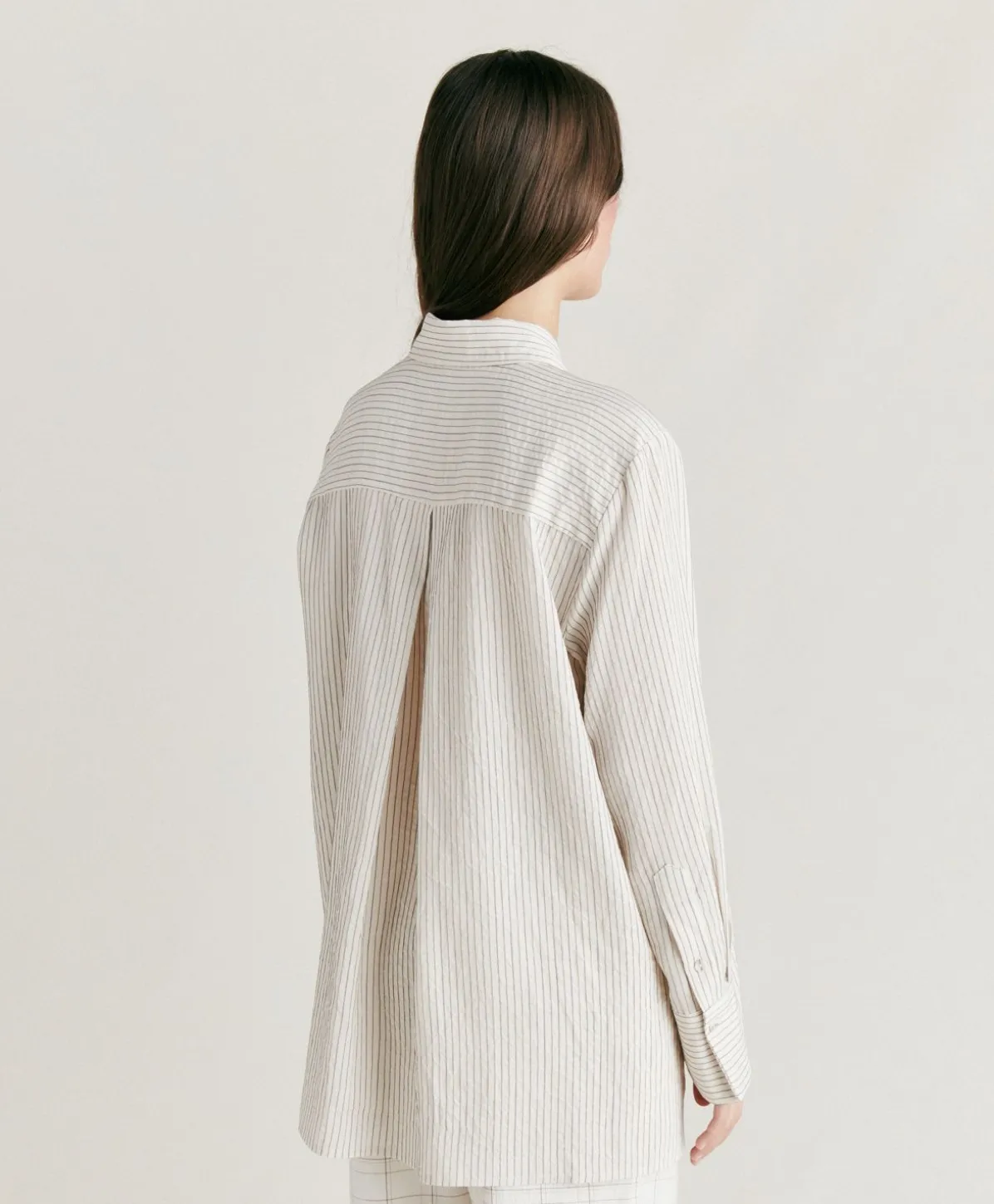 Chemise En Viscose De Soie Rayee Aura - Creme/Caramel