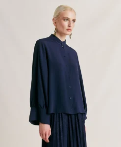 Chemise Franklin En Acetate De Soie - Bleu Nuit