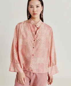 Chemise Franklin En Haboutai De Soie - Creme/Corail