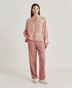 Chemise Franklin En Haboutai De Soie - Creme/Corail