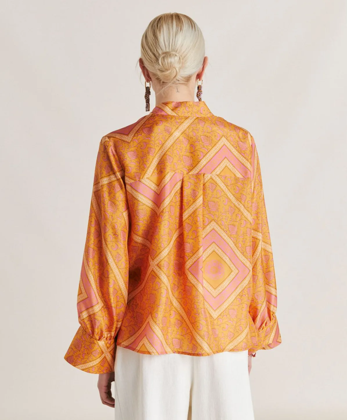 Chemise Franklin En Haboutai De Soie - Orange/Fuchsia