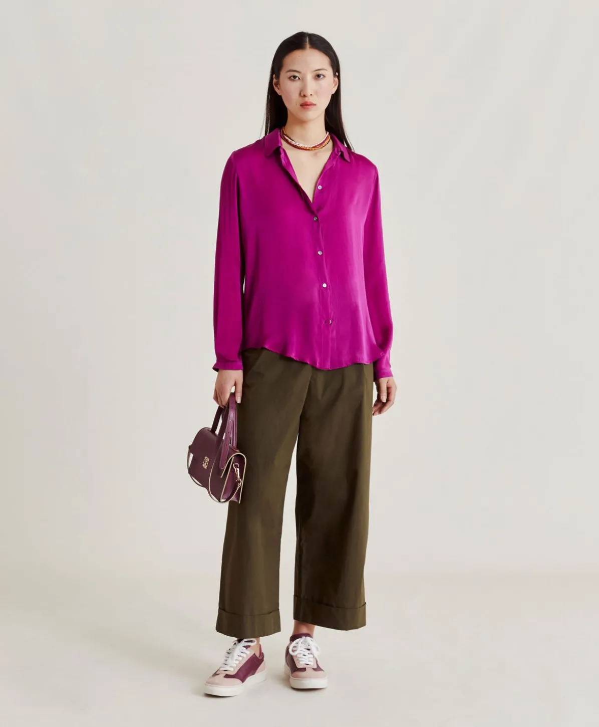 Chemise Meudon En Soie Unie - Cyclamen