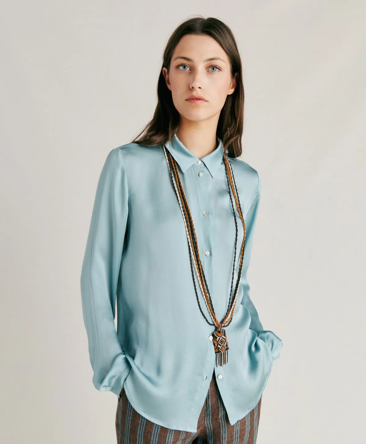 Chemise Meudon Unie En Soie - Ceruleen