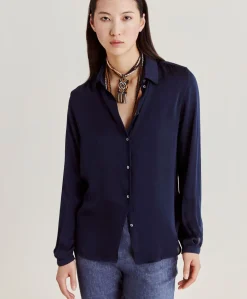 Chemise Meudon Unie En Soie - Bleu Nuit